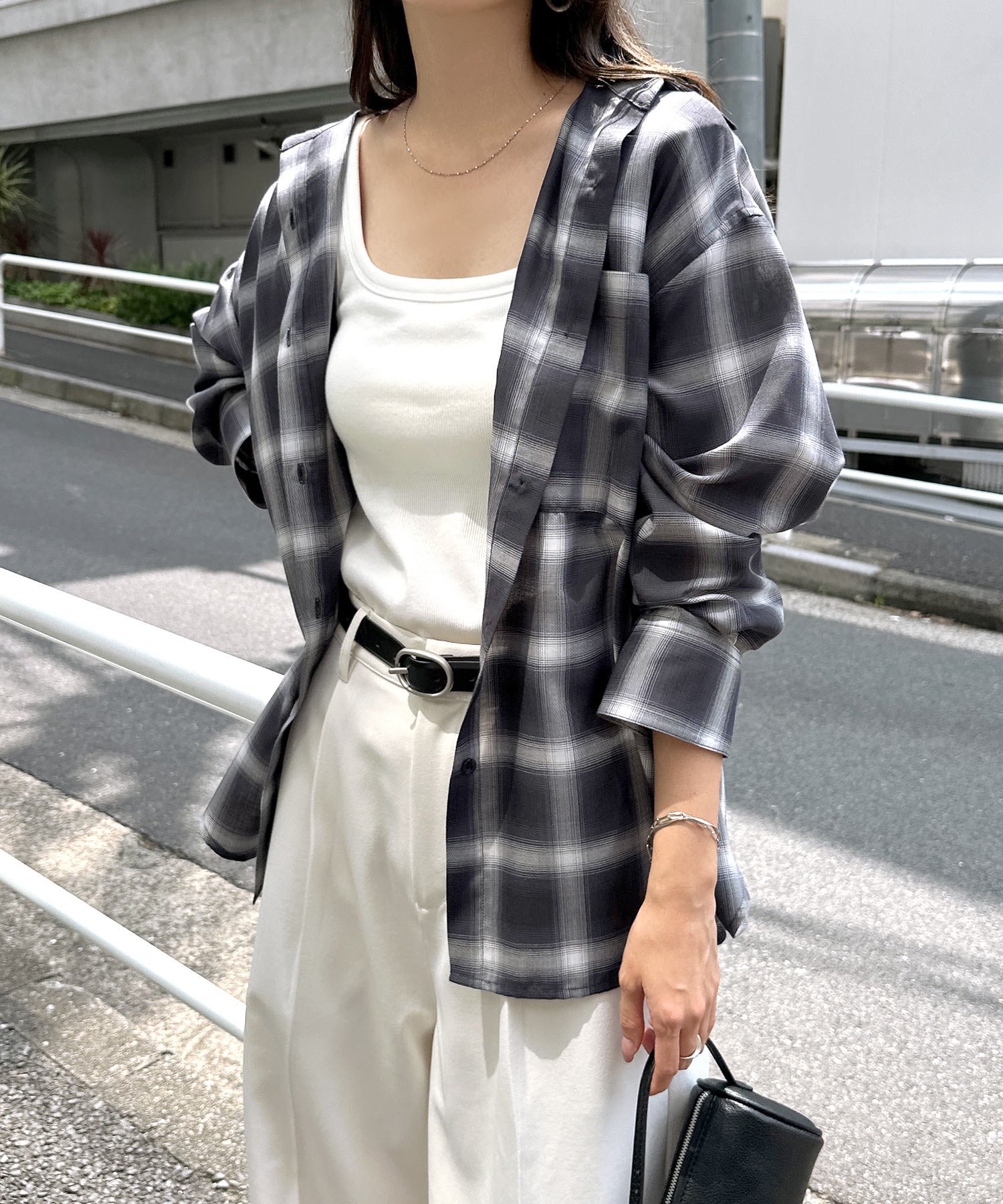 andme イージーケア チェック シャツ アンドミー トップス シャツ・ブラウス ベージュ ブラック【送料無料】のサムネイル