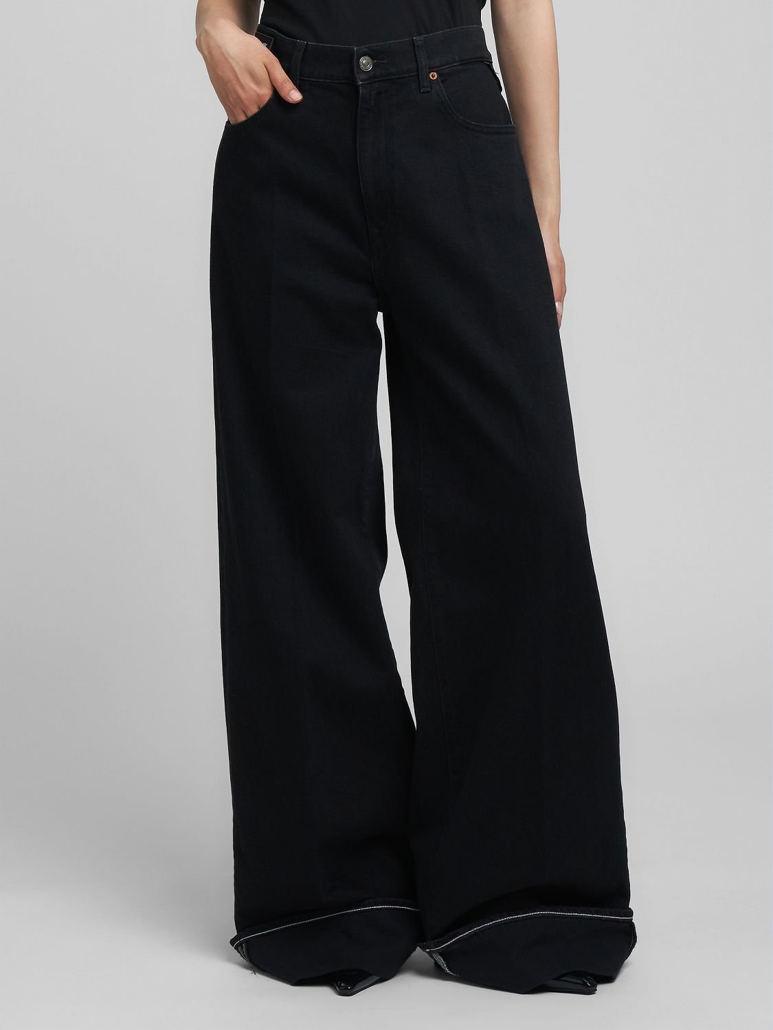 【SALE／40%OFF】REPLAY ワイドレッグNALAJAブラックオーバーダイデニム リプレイ パンツ ジーンズ・デニムパンツ ブラック【送料無料】