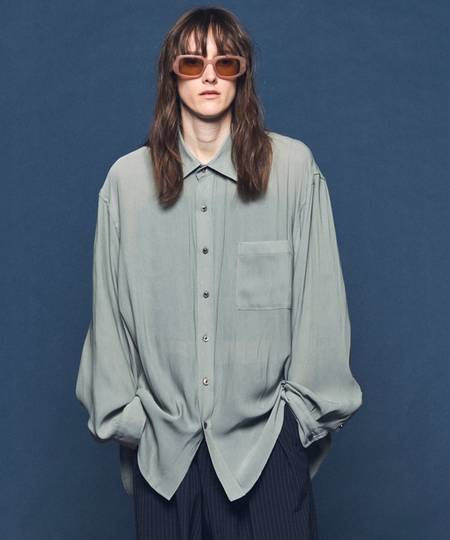 MAISON SPECIAL Split Georgette Prime-Over Regular Collar Shirt メゾンスペシャル トップス シャツ・ブラウス ブラック グリーン ベージュ