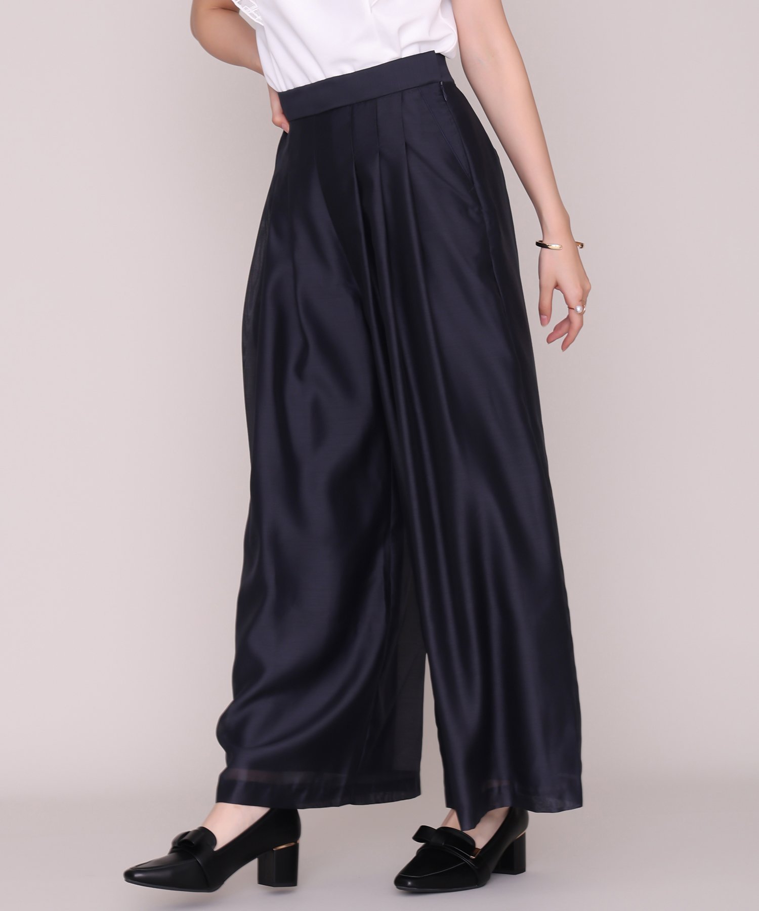 MISCH MASCH シアータックワイドパンツ MM637301 ミッシュマッシュ パンツ その他のパンツ ネイビー ホワイト