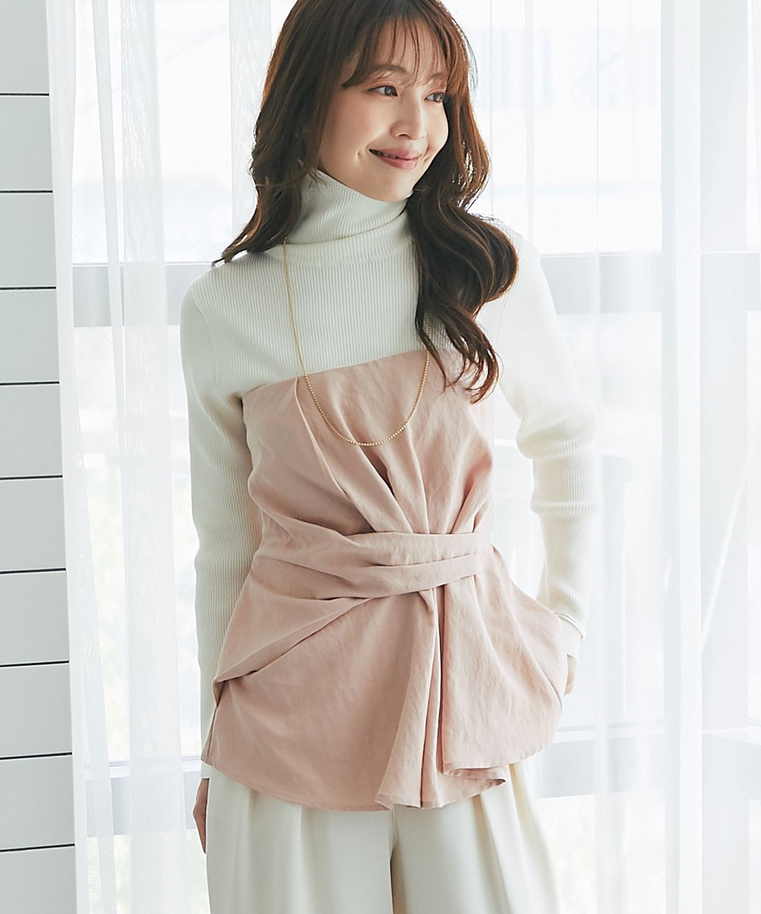 La boutique BonBon 【アンサンブル可・スタイリングのポイントに】キュプラ混ビスチェブラウス ラブティックボンボン トップス シャツ・ブラウス ピンク グレー