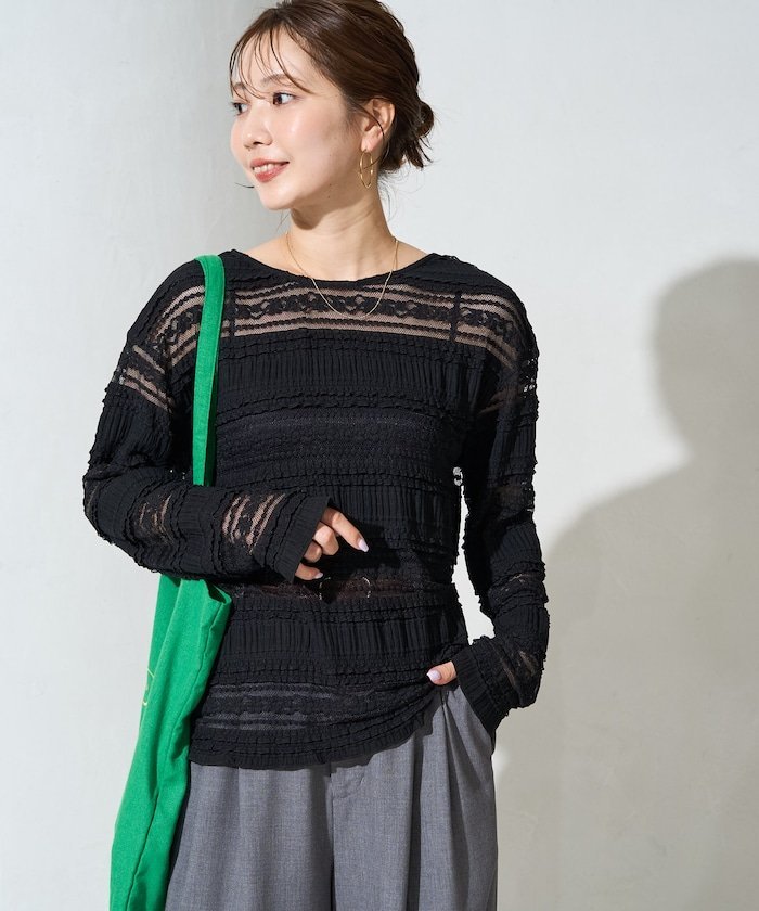 限定展開 フラワー フリル ボーダー レース トップス 26AW フリークスストア トップス カットソー・Tシャツ ホワイト ブラック
