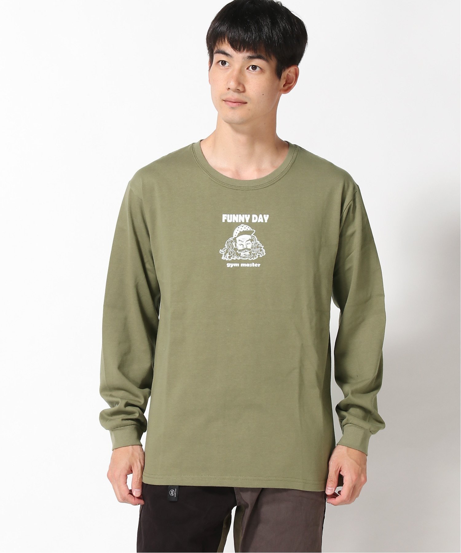 gym master gym master/(U)7.2ozFUNNYDAYロンTee ジムマスター トップス カットソー・Tシャツ ブルー ブラック ベージュ カーキグリーン グレー ホワイト