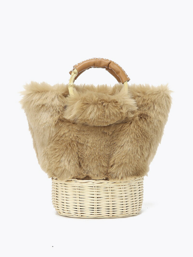 【SALE／78%OFF】Casselini ラタン×フェイクファートート キャセリーニ バッグ トートバッグ ベージュ グレーのサムネイル