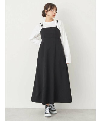 【SALE/30%OFF】earth music&ecology ダブルストラップキャミワンピース アースミュージック&エコロジー ワンピース・ドレス ワンピース ピンク ベージュ ブラック
