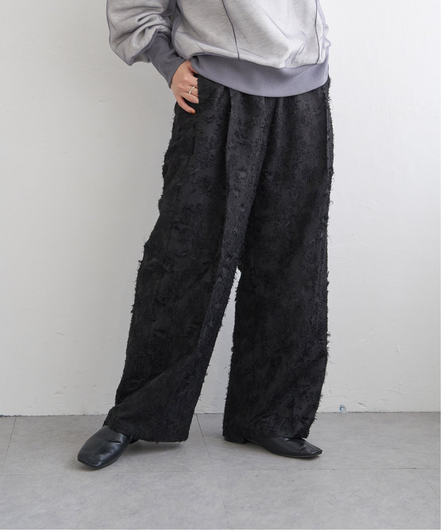 【SALE／60%OFF】notch. フリンジタックワイドパンツ ノッチ パンツ その他のパンツ ホワイト ブラック