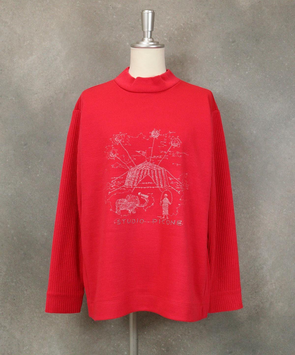 【SALE／40%OFF】STUDIO PICONE リブ袖刺繍プルオーバー スタジオピッコーネ トップス その他のトップス ブラック グリーン ピンク ホワイト【送料無料】
