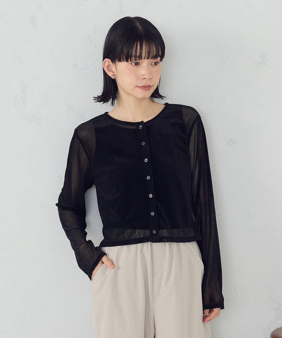 COMME CA ISM シアーベロア カーディガン コムサイズム トップス カーディガン ブラック グレー【送料無料】のサムネイル