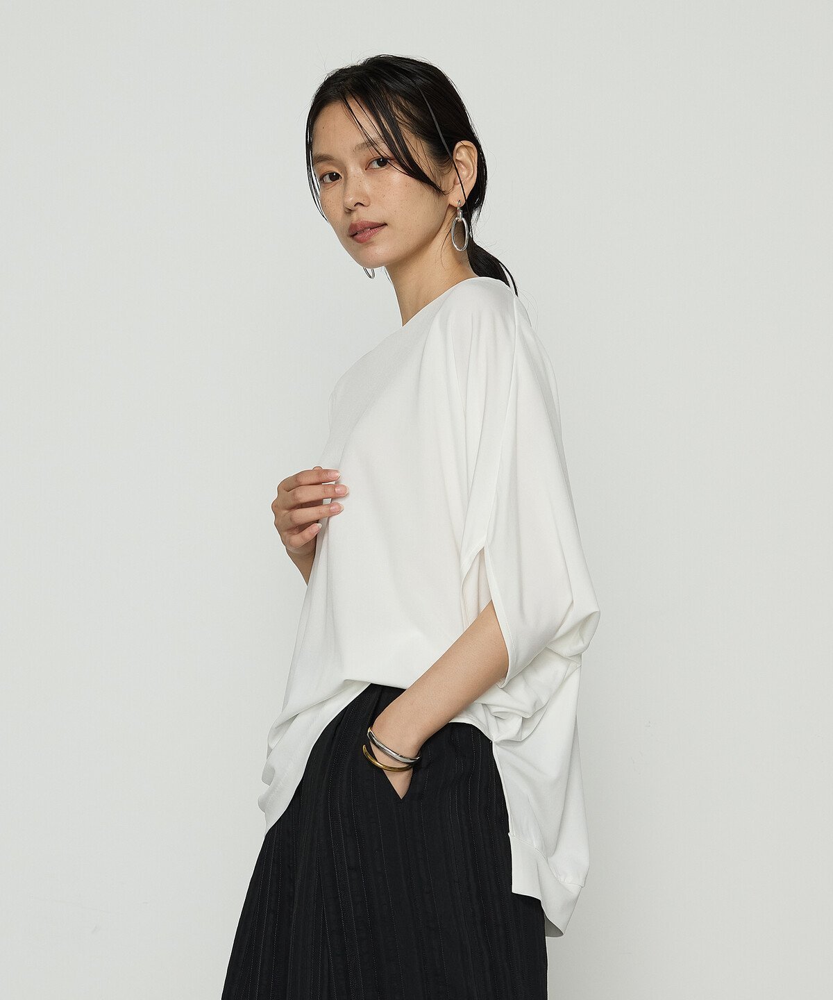 Gabardine K.T + [ +サイズ ] ハイテンションポンチライト ドルマンスリーブプルオーバー コムサ トップス カットソー・Tシャツ ブラック ホワイト【送料無料】