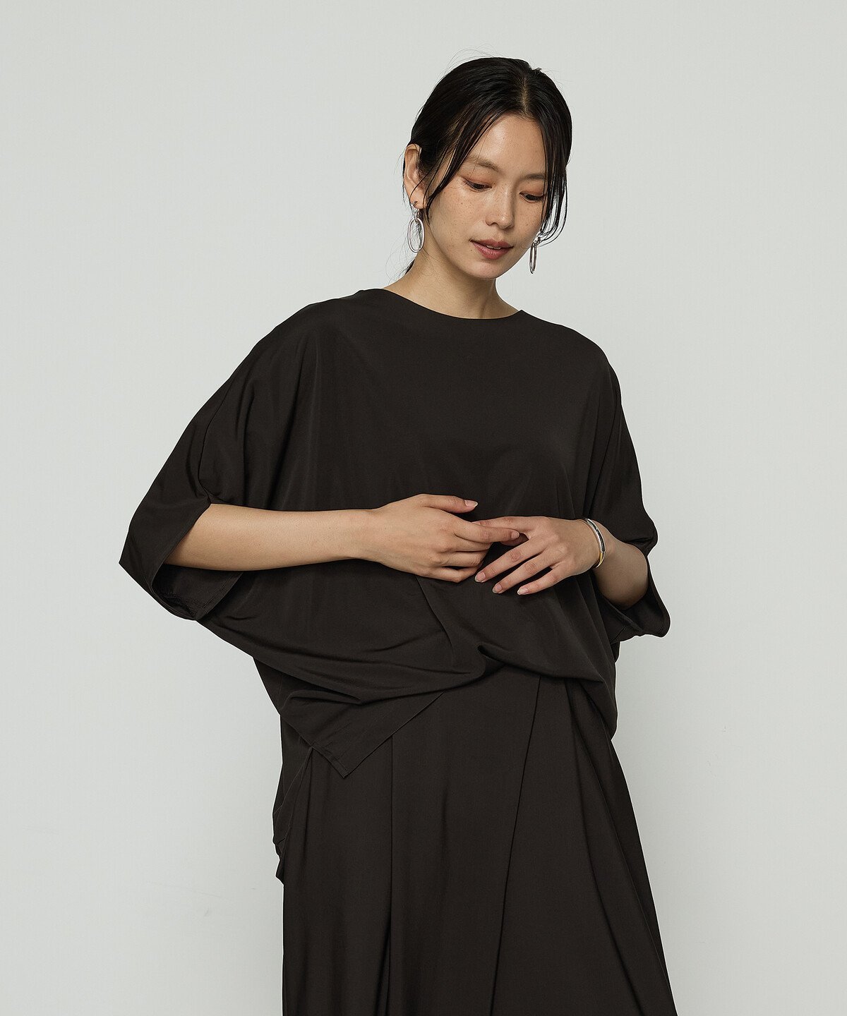 Gabardine K.T + [ +サイズ ] ハイテンションポンチライト ドルマンスリーブプルオーバー コムサ トップス カットソー・Tシャツ ブラック ホワイト【送料無料】