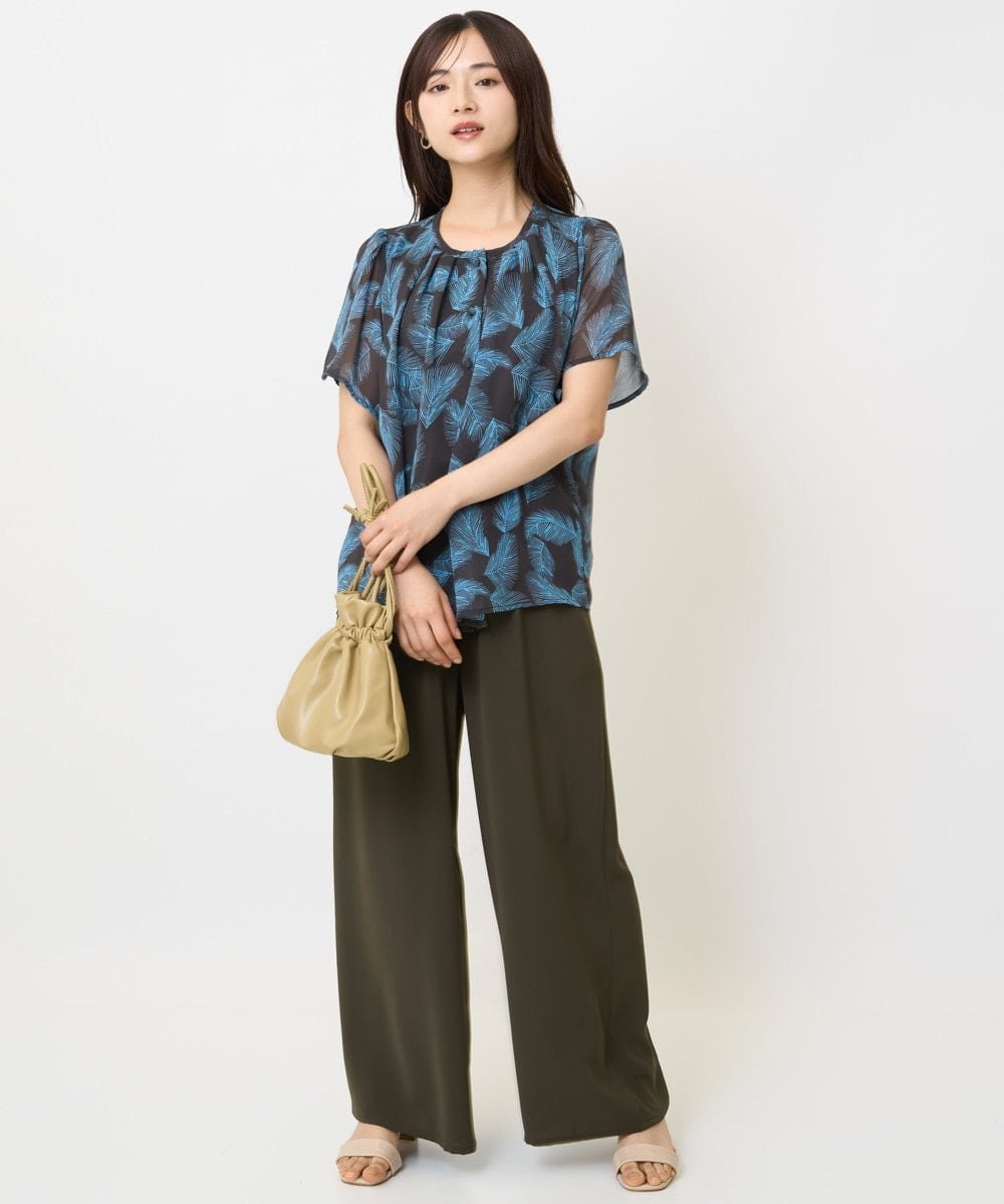 MK MICHEL KLEIN（小さいサイズ） 【小さいサイズ】リーフ柄シフォンブラウス/洗える/セットアップ対応 メゾンドゥサンク トップス シャツ・ブラウス ホワイト ブラウン
