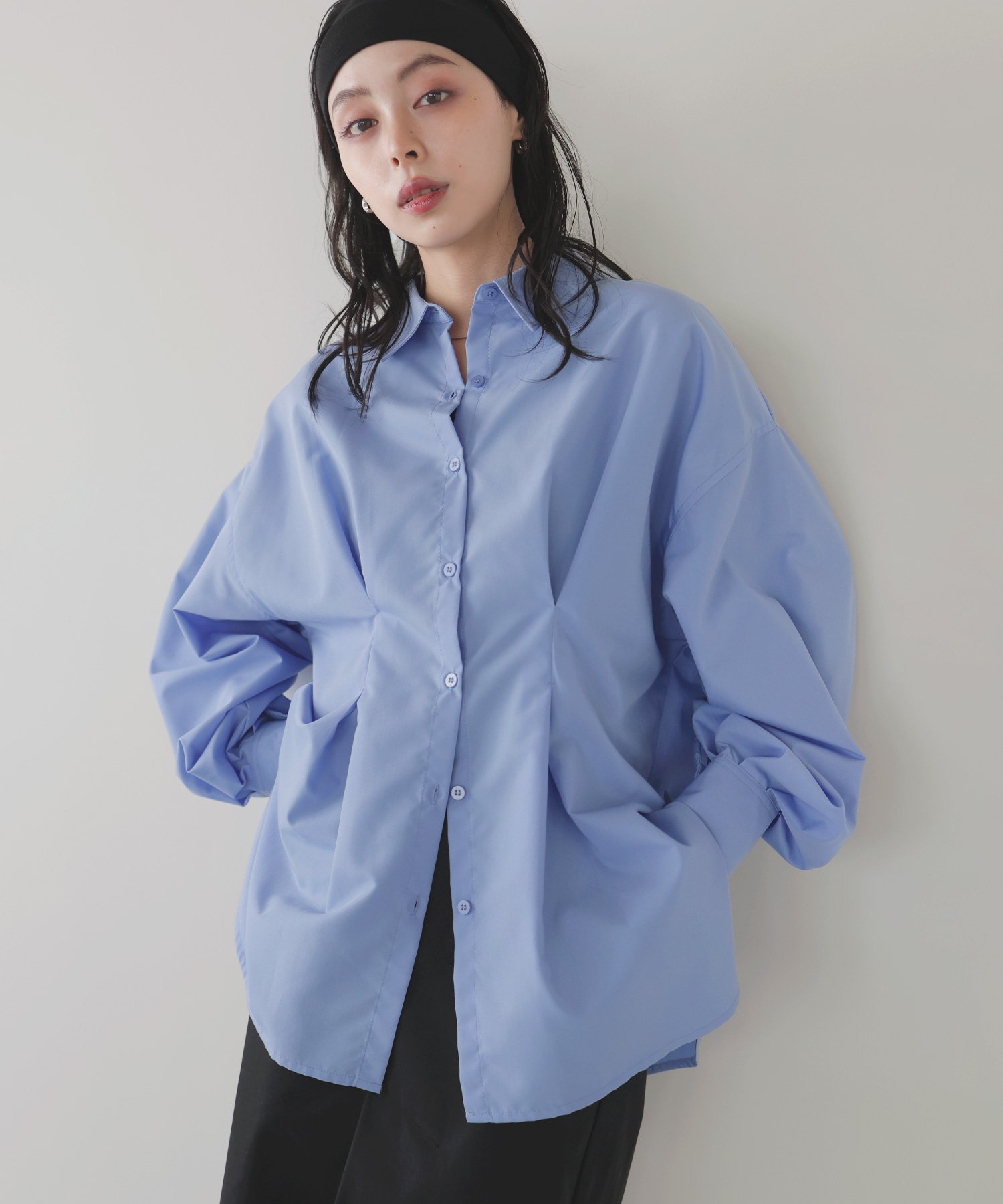 LIAN ウエストタックカラーシャツ リアン トップス シャツ・ブラウス ホワイト ベージュ ブルー ブラウン ピンク【送料無料】のサムネイル