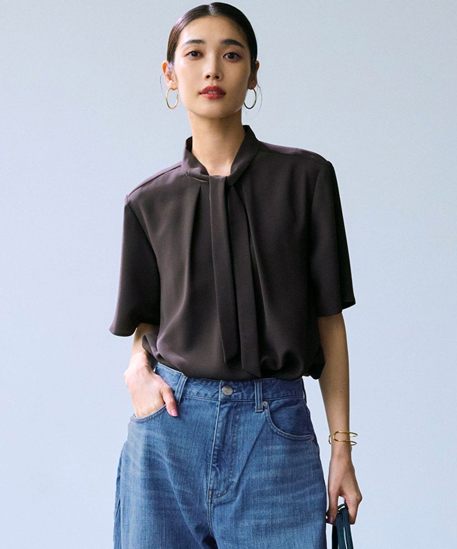 23区 S 【UVカット/接触冷感/吸水速乾】ストレッチジョーゼット ボウタイ カットソー ニジュウサンク トップス カットソー・Tシャツ ベージュ ネイビー【送料無料】のサムネイル