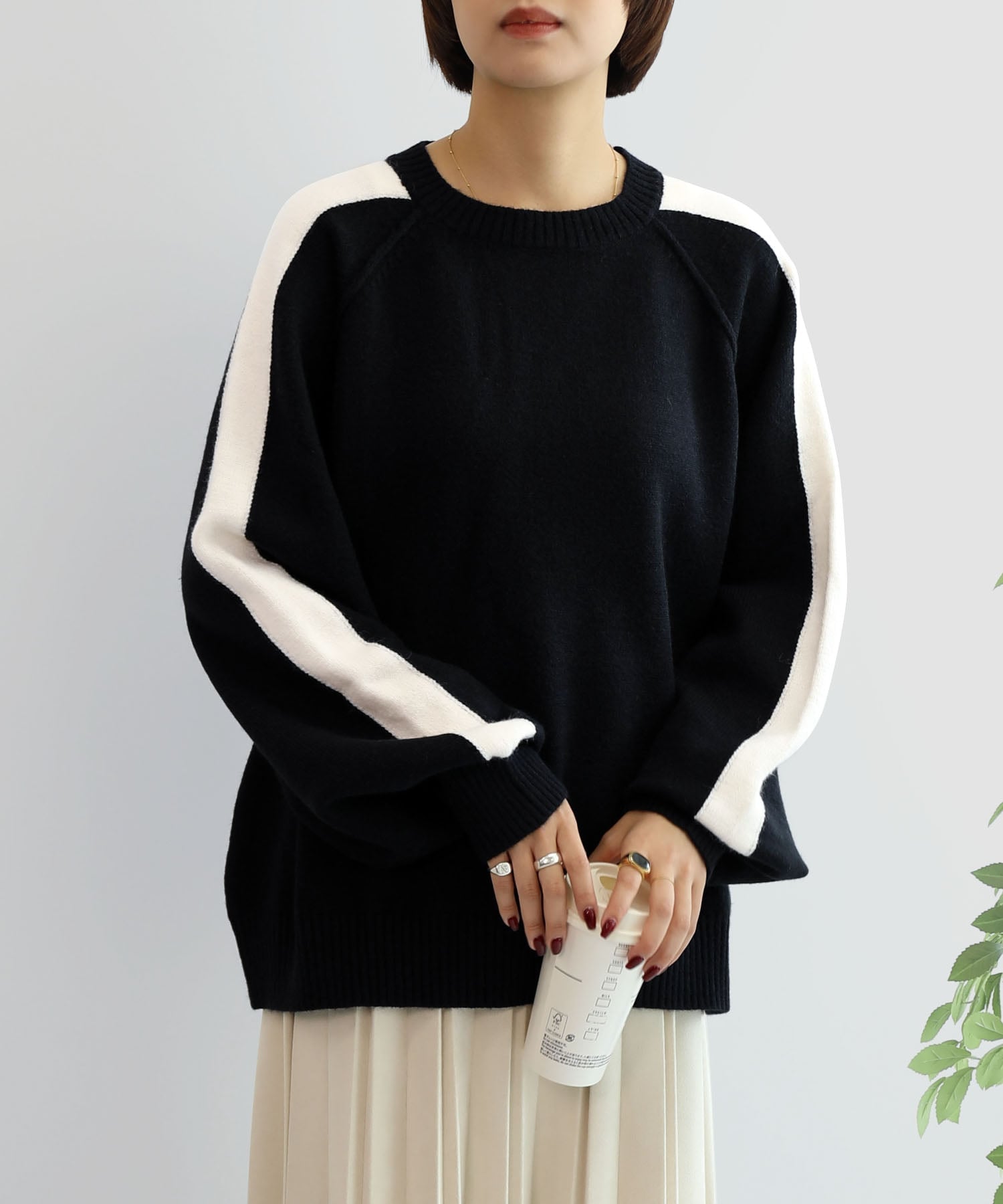 【SALE／20%OFF】aimoha aimoha/7Gカシミアタッチ配色ラインニット アイモハ トップス ニット グレー ブラック ホワイト【送料無料】
