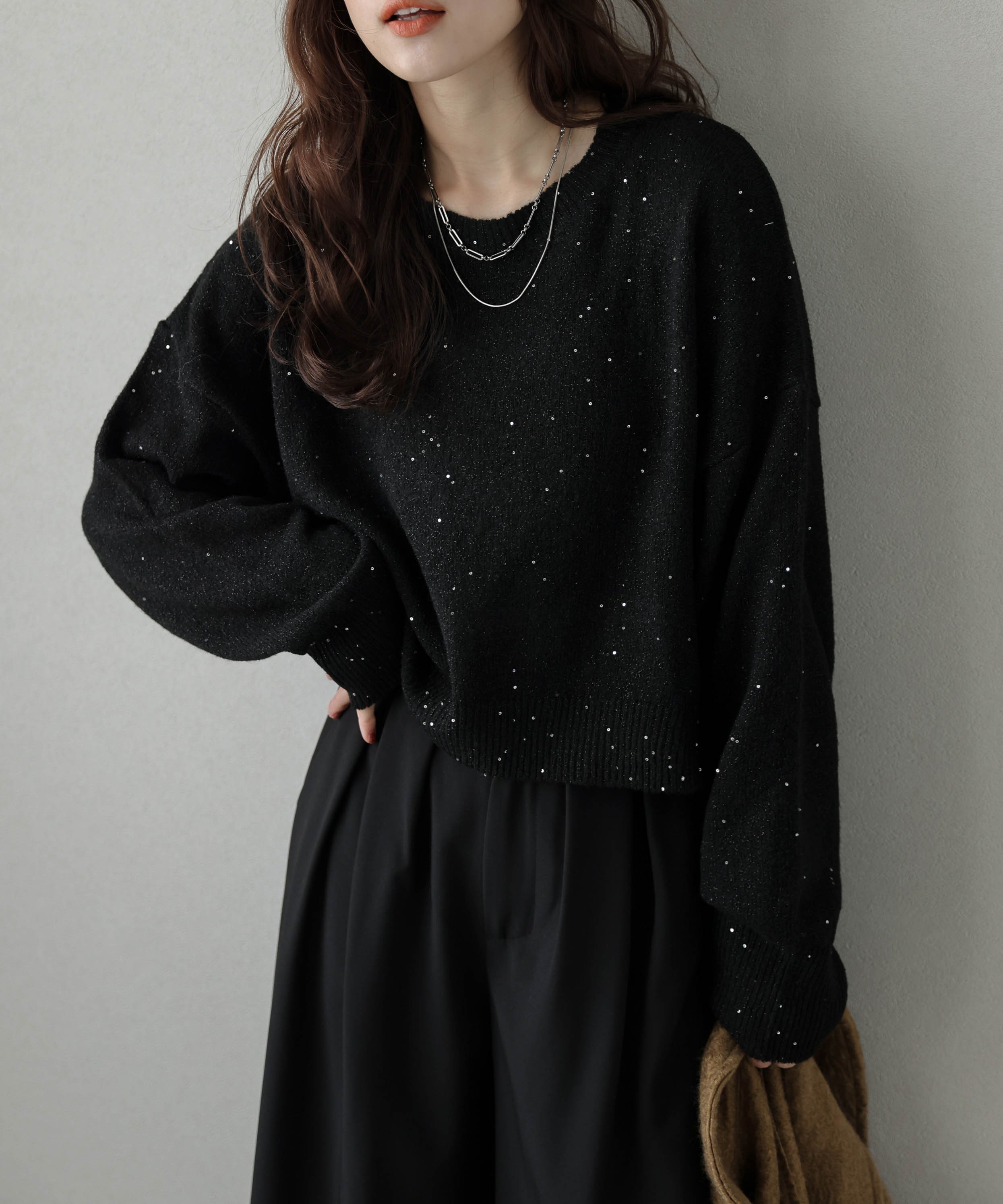 La-gemme スパンコールラメニット ラジュール トップス ニット グレー ブラック ベージュ