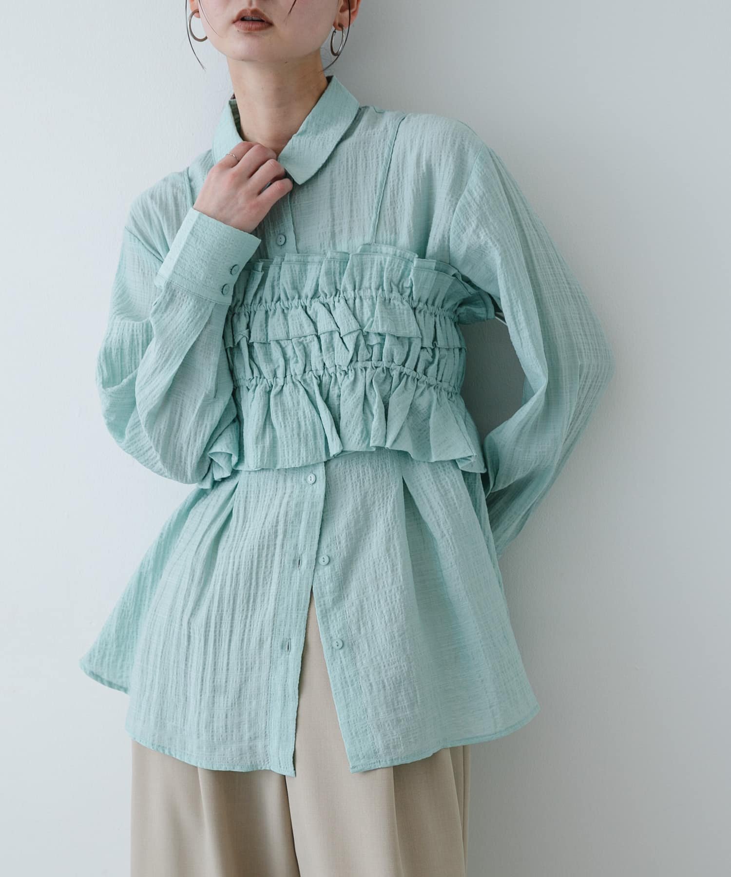 SENSE OF PLACE シャーリングビスチェセットシャツ センス オブ プレイス トップス カットソー Tシャツ ブラック グリーン ホワイト【送料無料】