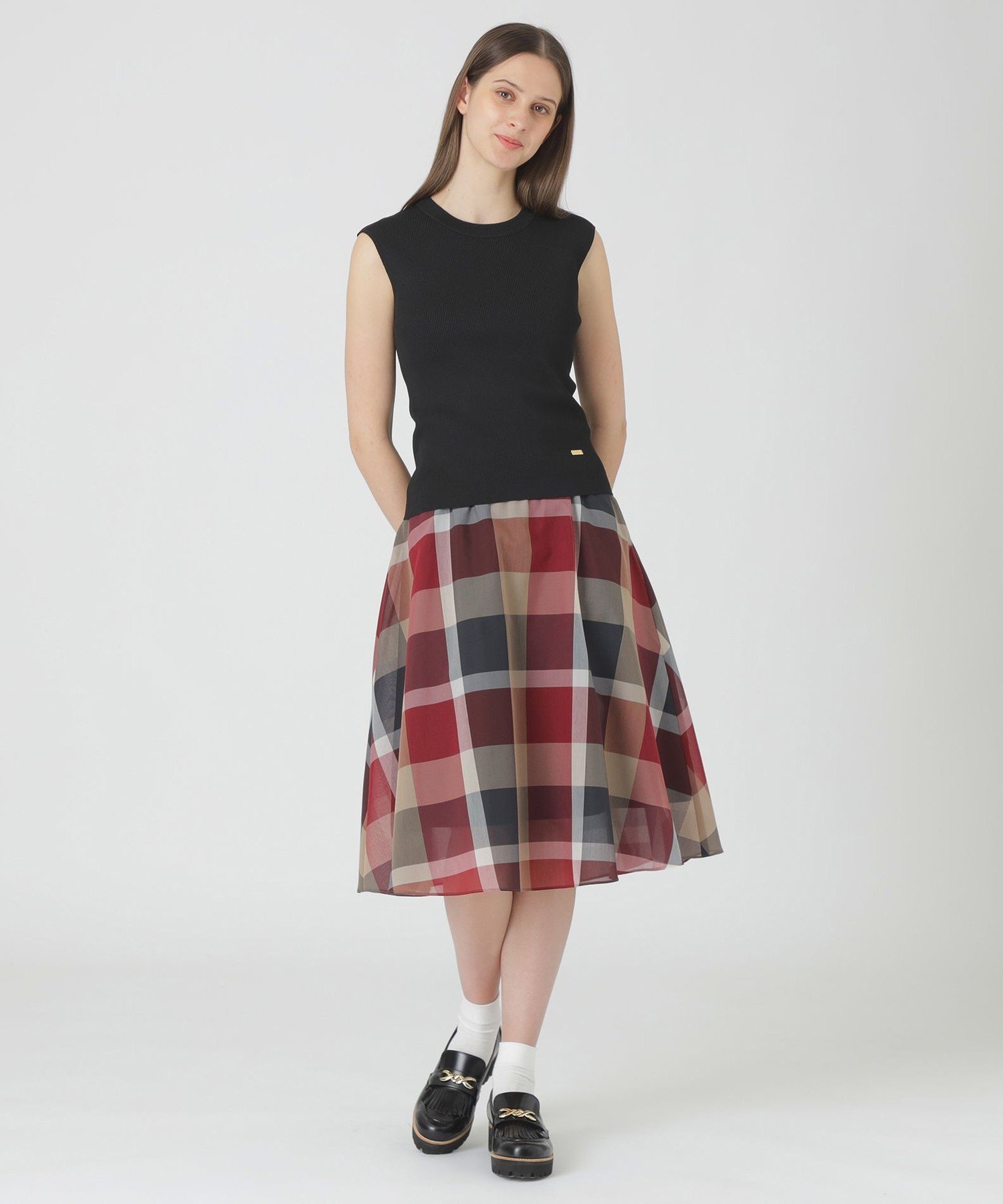 【SALE／28%OFF】BLUE LABEL CRESTBRIDGE 【一部店舗限定】クレストブリッジチェックシアーボイルニットセットアップ ブルーレーベル / ブラックレーベル・クレストブリッジ ワンピース・ドレス ドレス パープル レッド【送料無料】