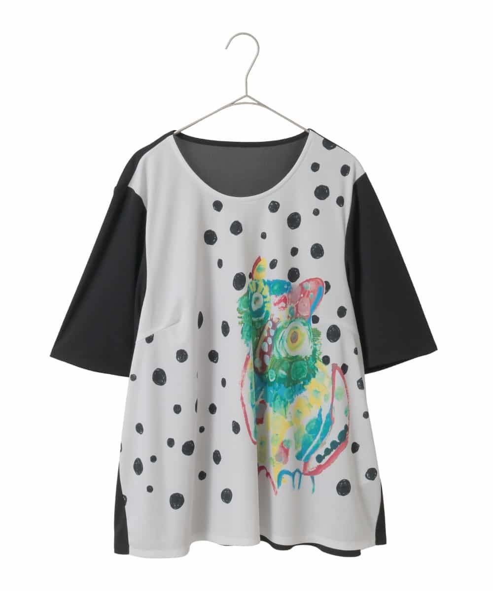 HIROKO BIS GRANDE 【大きいサイズ/速乾】フクロウグラフィックカットソー ヒロコ ビス グランデ トップス カットソー・Tシャツ カーキグリーン ブラック