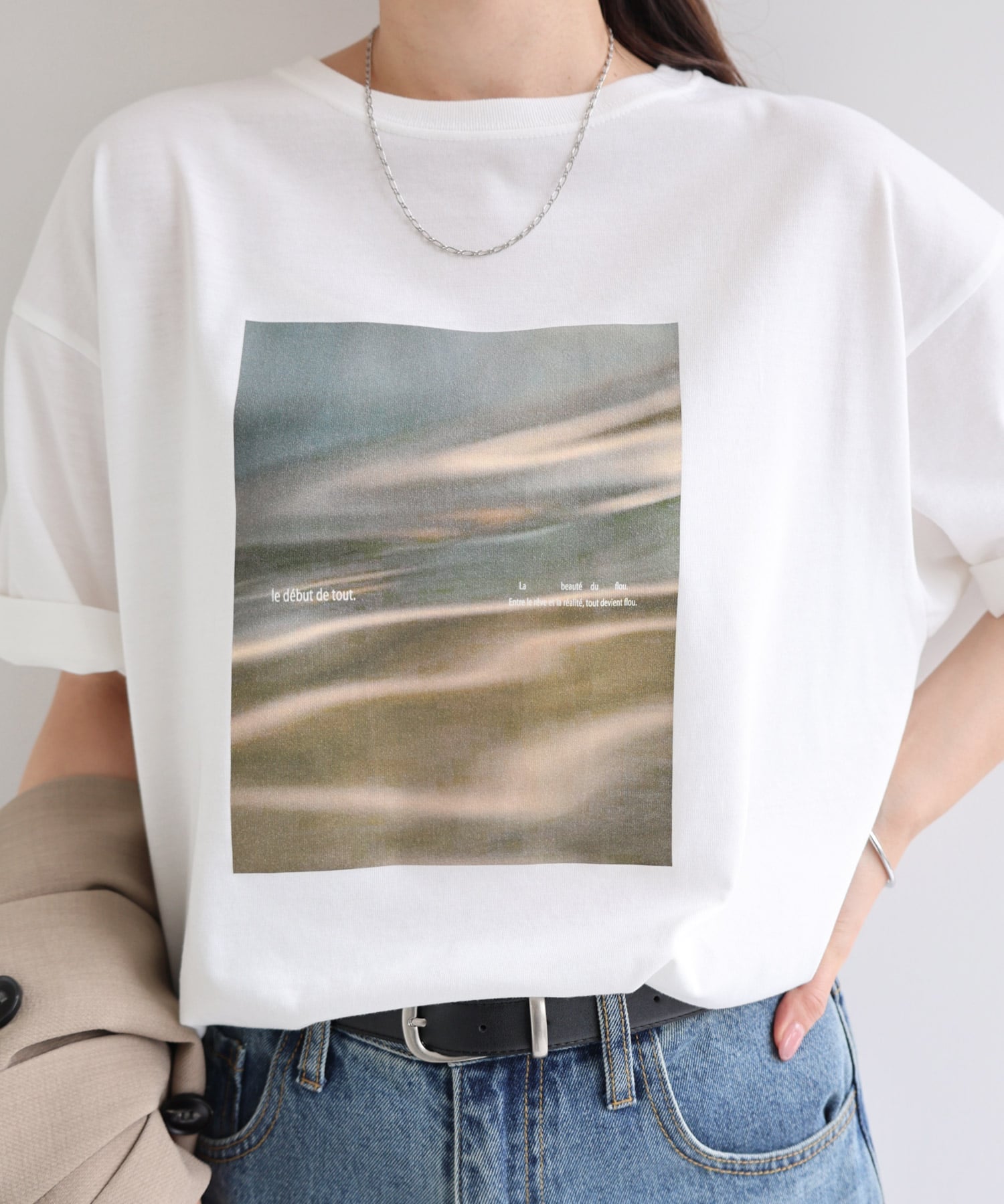 UVカット 接触冷感 フォトプリント Tシャツ アンドミー トップス カットソー・Tシャツ ホワイト