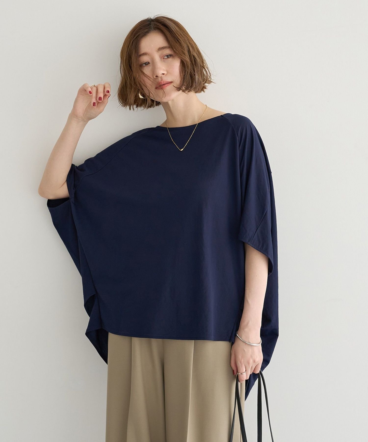 YECCA VECCA 異素材切替バックデザインプルオーバー イェッカヴェッカ トップス カットソー・Tシャツ カーキグリーン ホワイト ネイビー