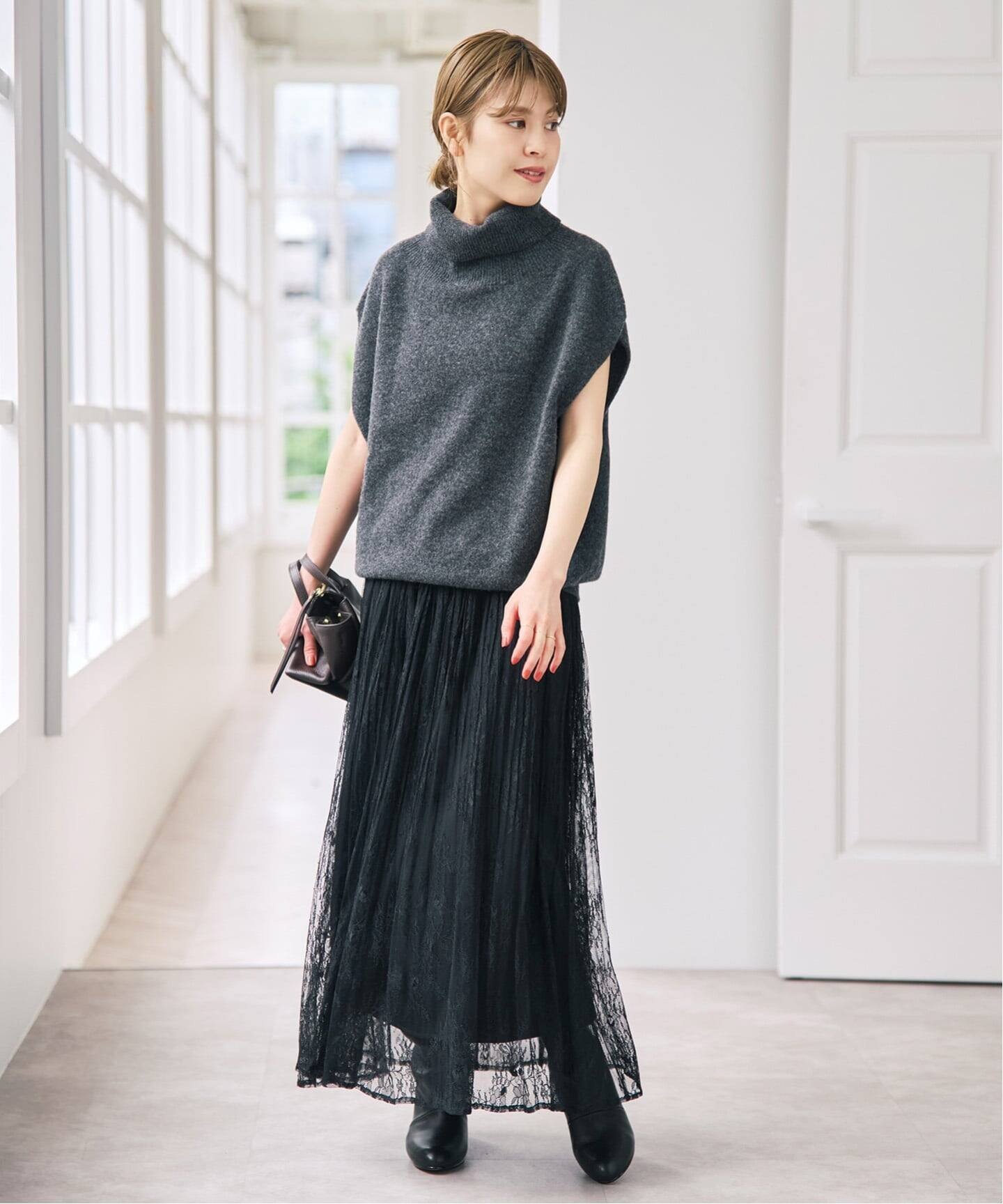 Spick & Span 《一部店舗+WEB限定 / 予約》2WAYレースギャザースカート スピックアンドスパン スカート ロング・マキシスカート ホワイト ブラック