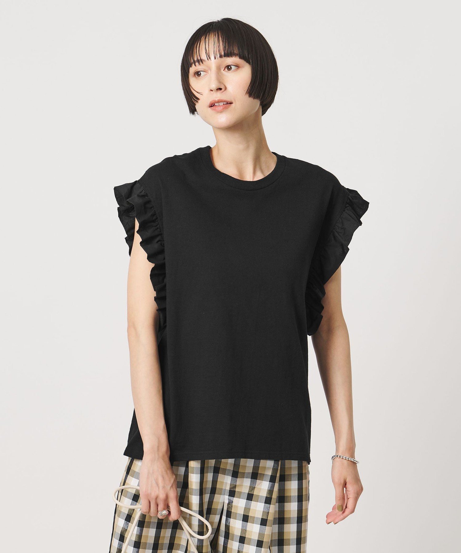 ＜dahl'ia＞フリル スリーブ Tシャツ ユナイテッドアローズ トップス カットソー・Tシャツ ブラック ホワイト