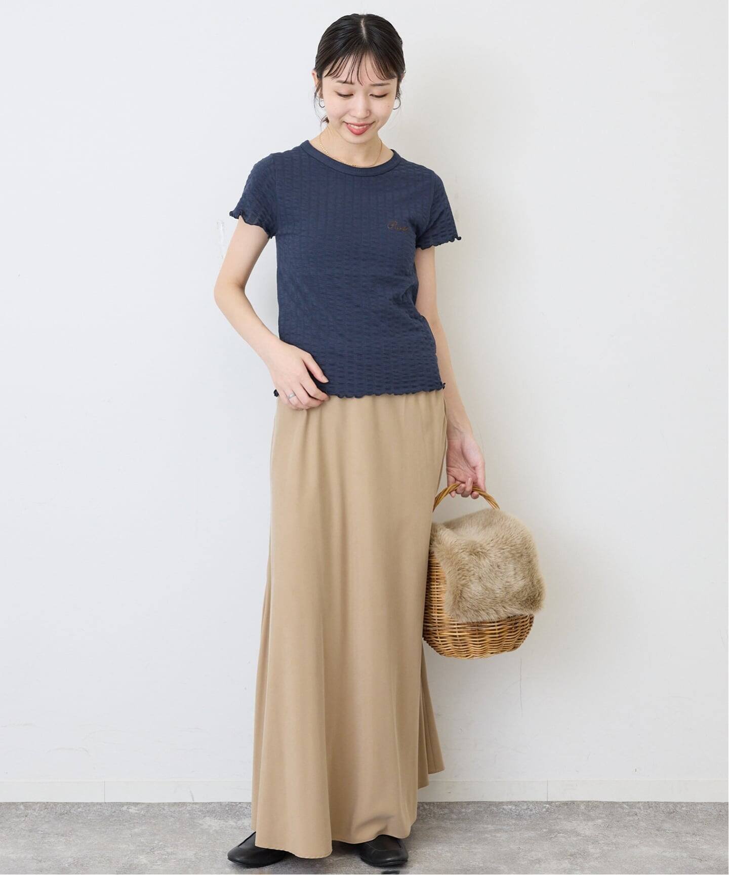 SLOBE IENA アイレットリブ 刺しゅうTEE スローブ イエナ トップス カットソー・Tシャツ ネイビー レッド