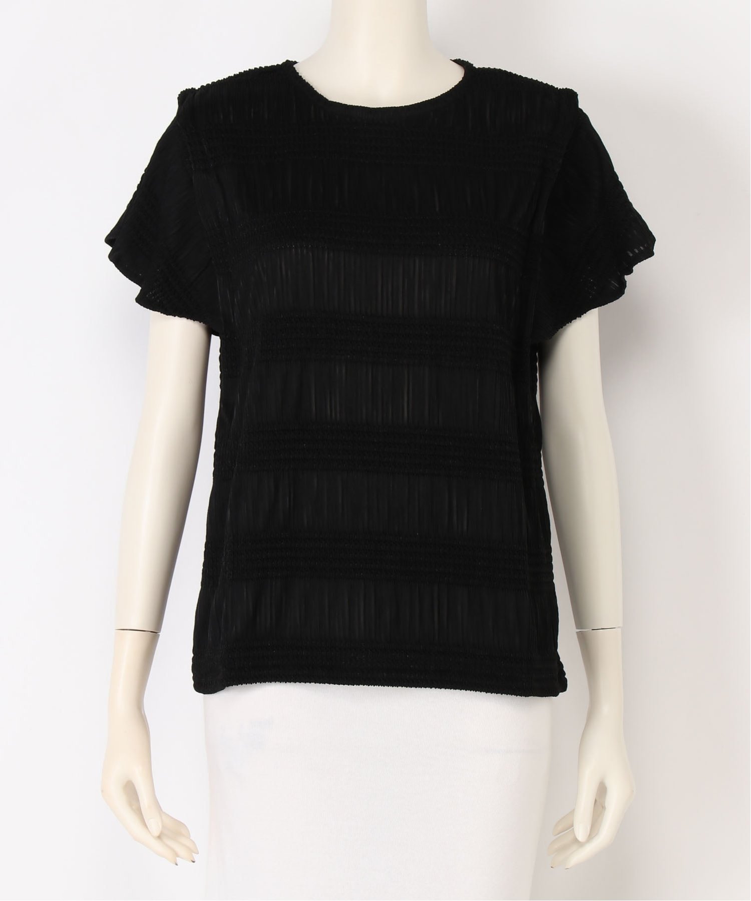 relaclo select relaclo select/(W)シアーシャーリングプリーツフリル袖トップス リラクロ トップス カットソー・Tシャツ ブラック