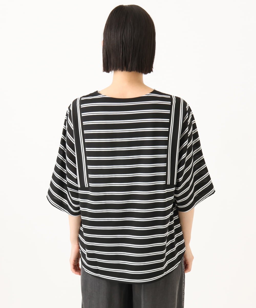（小さいサイズ） ラメボーダーポンチョカットソー メゾンドゥサンク トップス カットソー・Tシャツ ブラック