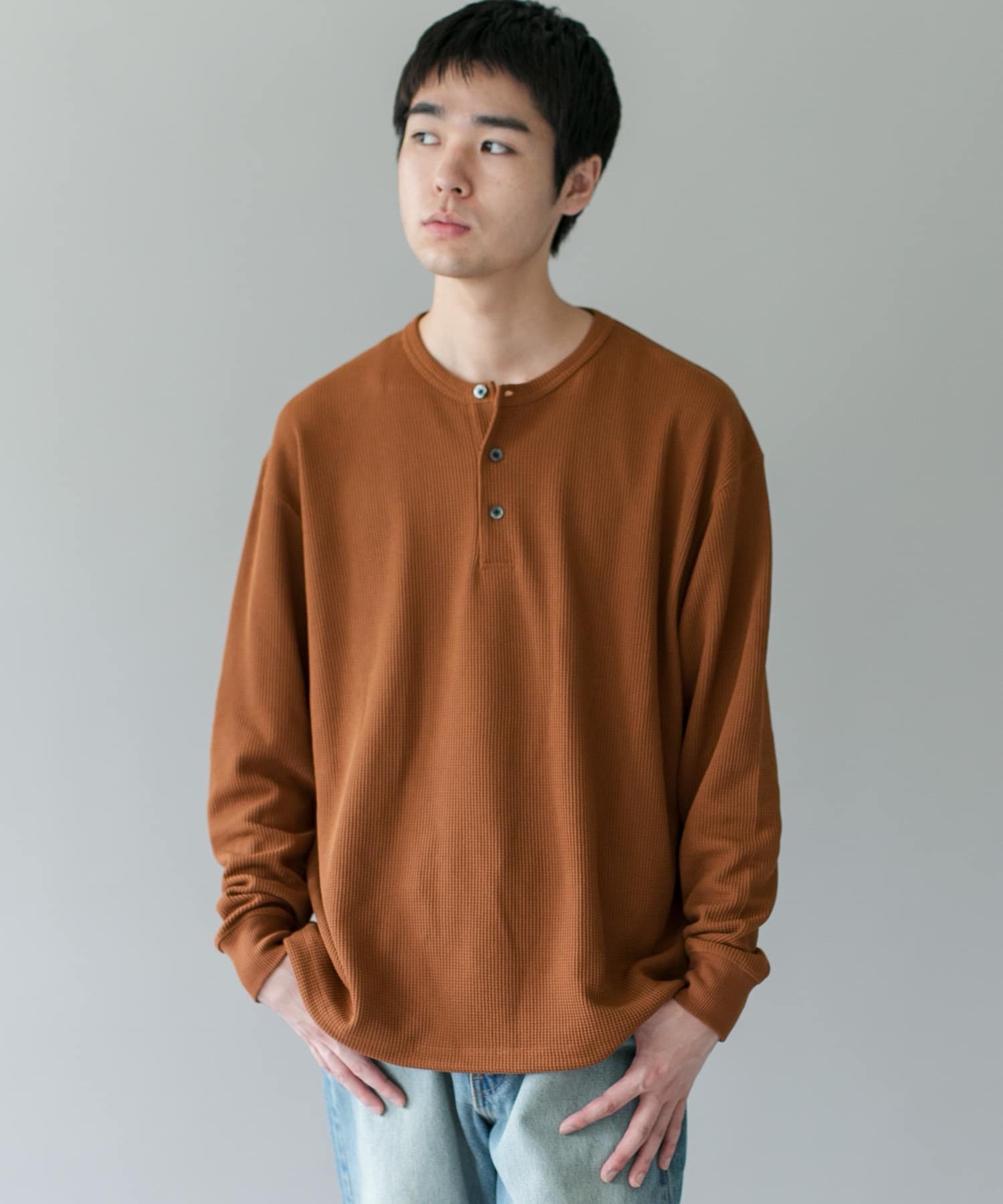 URBAN RESEARCH DOORS DRYMIXワッフル ドロスト ロングスリーブ Tシャツ アーバンリサーチドアーズ トップス カットソー・Tシャツ ネイビー ブラウン【送料無料】