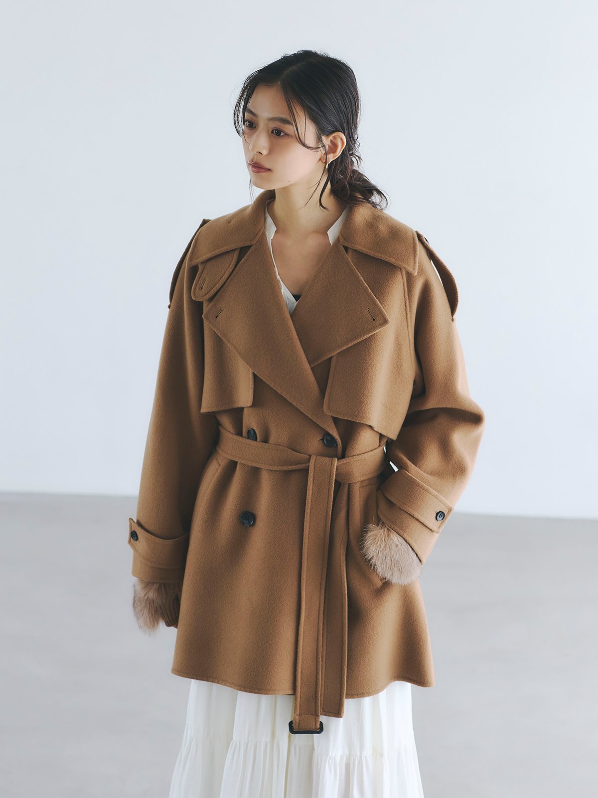 anuans リバーウールミドルトレンチコート アニュアンス ジャケット・アウター その他のジャケット・アウター ブラウン ブラック グレー【送料無料】