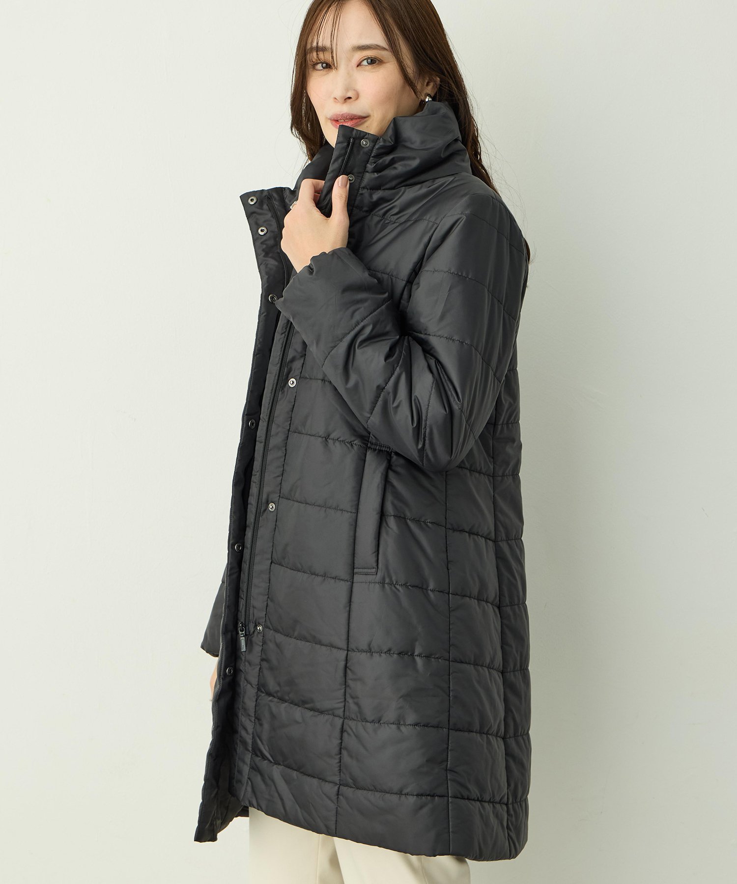 A/C DESIGN BY ALPHA CUBIC サーモア中綿ロングコート エーシーデザインバイアルファキュービック ジャケット・アウター その他のジャケット・アウター ベージュ ブラック【送料無料】