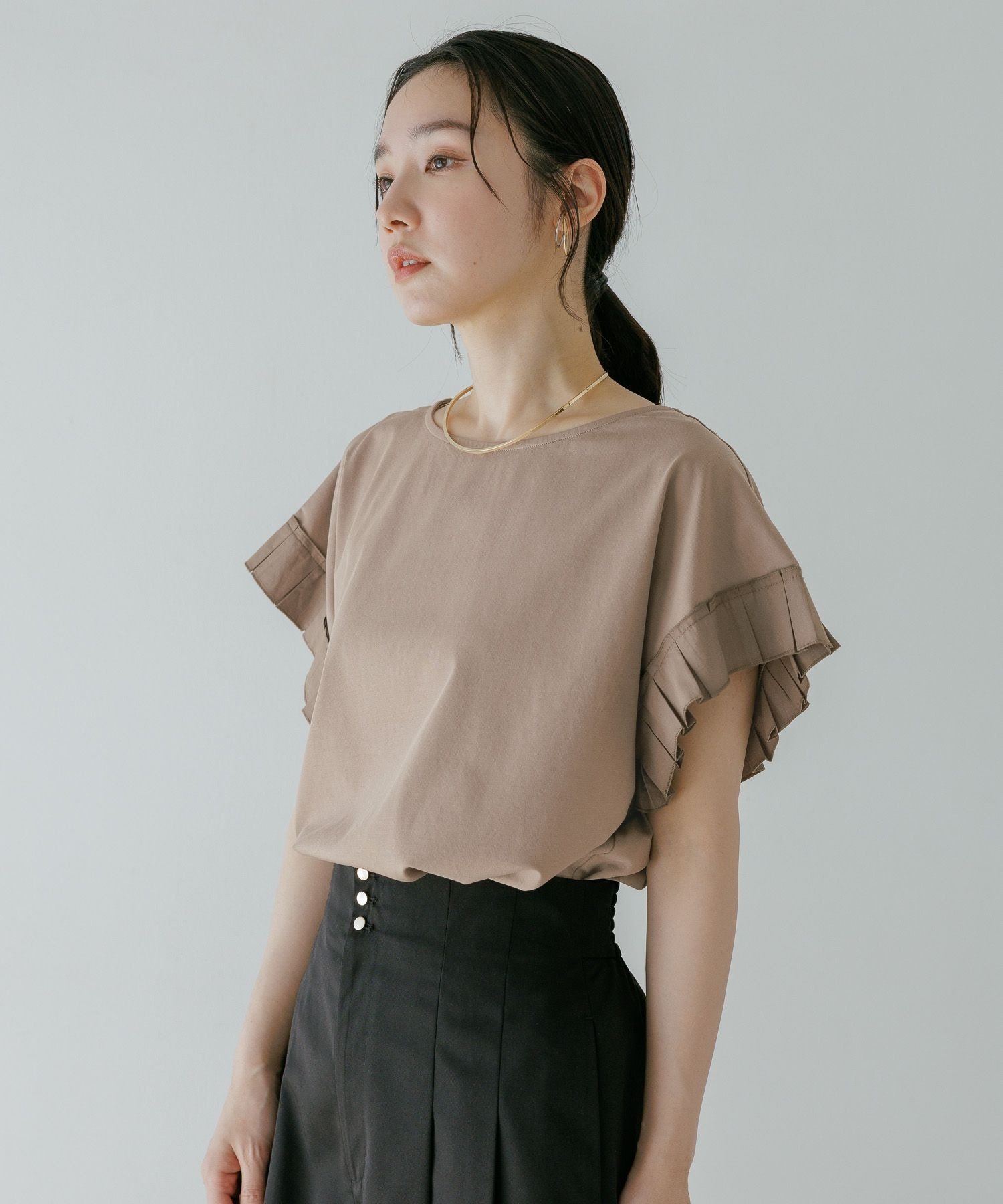 Andemiu ソデフハクタックカットソー アンデミュウ トップス カットソー・Tシャツ ホワイト ブラック ブラウン【送料無料】
