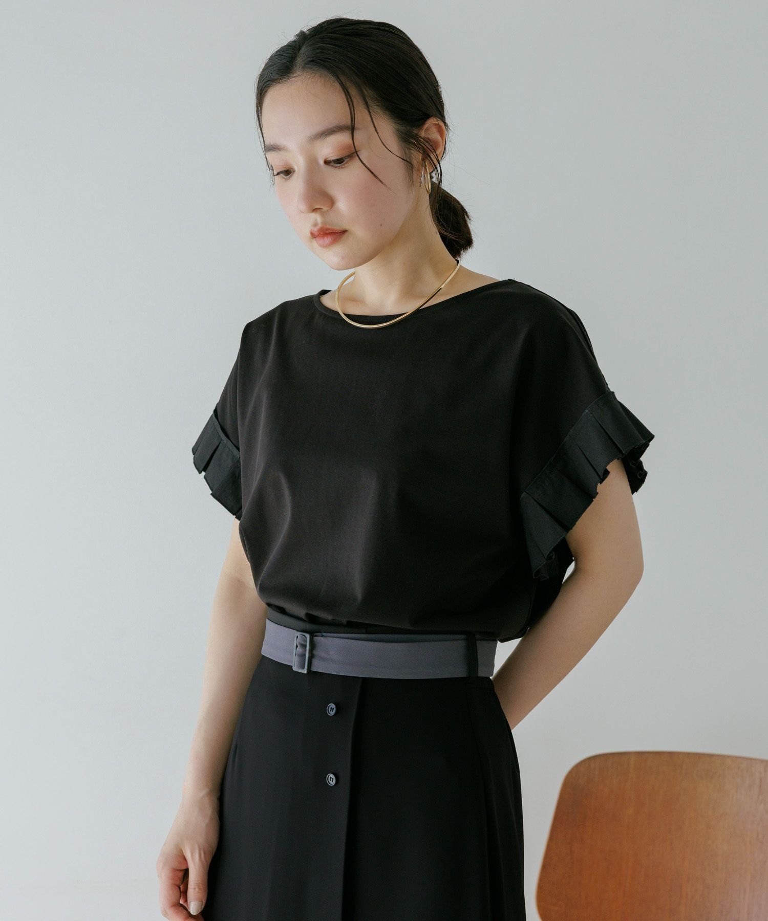 Andemiu ソデフハクタックカットソー アンデミュウ トップス カットソー・Tシャツ ホワイト ブラック ブラウン【送料無料】