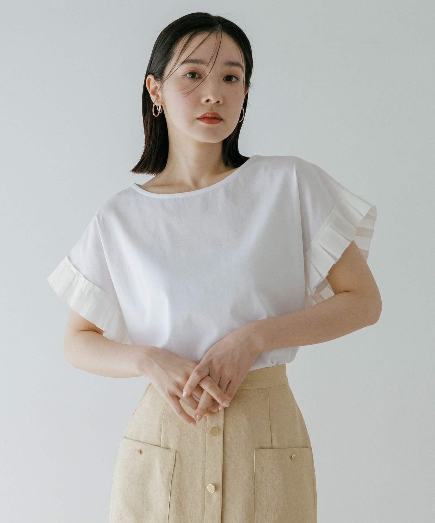 Andemiu ソデフハクタックカットソー アンデミュウ トップス カットソー・Tシャツ ホワイト ブラック ブラウン【送料無料】
