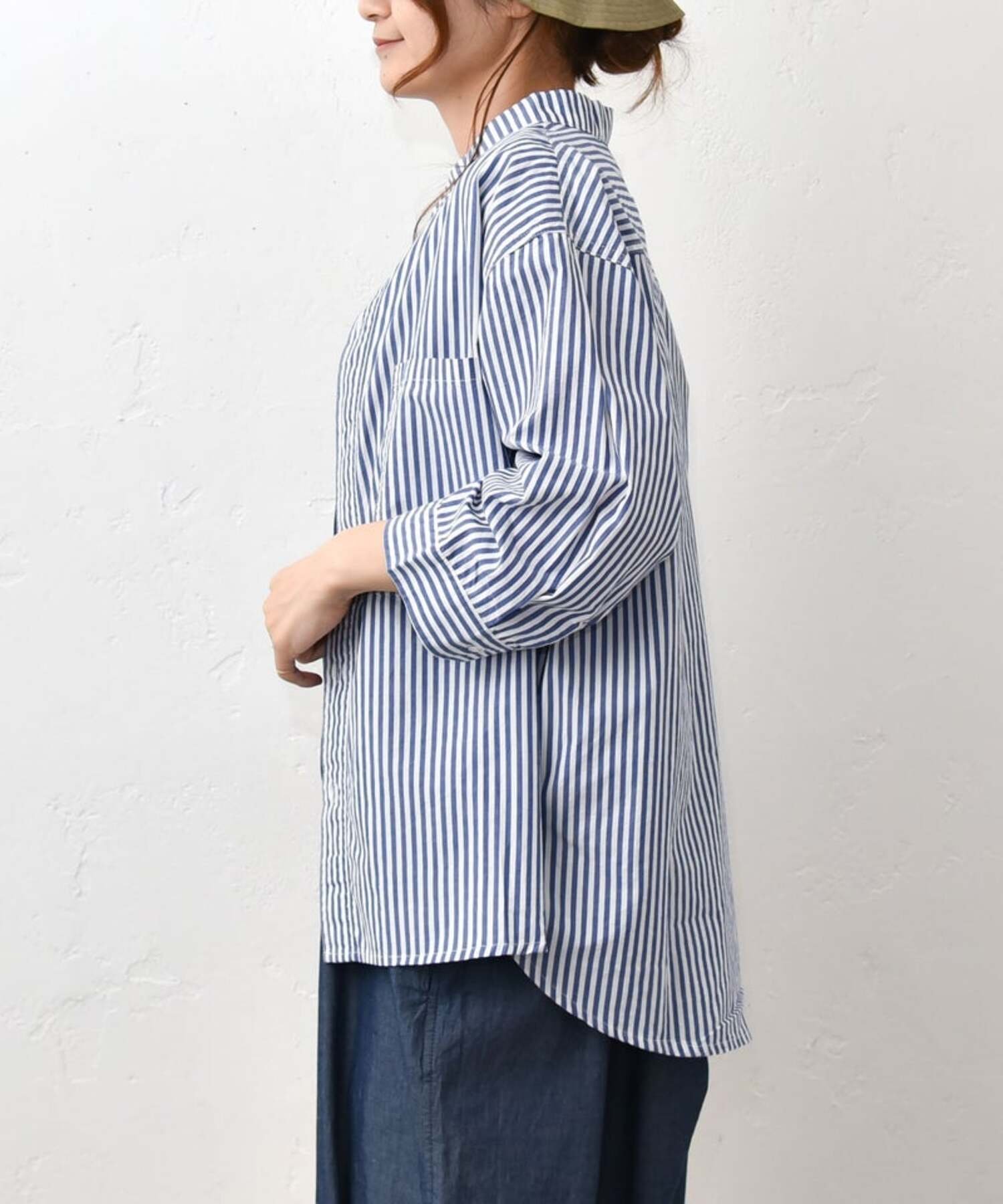 Our. Our.｜ストライプノーカラーシャツ [[131365H]][C] ハグハグ トップス シャツ・ブラウス