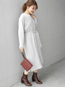 【SALE／60%OFF】SHIPS WOMEN リサイクルポリエステルキーネックワンピース◇【フォーマル対応】 シップス ワンピース 5〜9分袖ワンピース グレー ネイビー【送料無料】