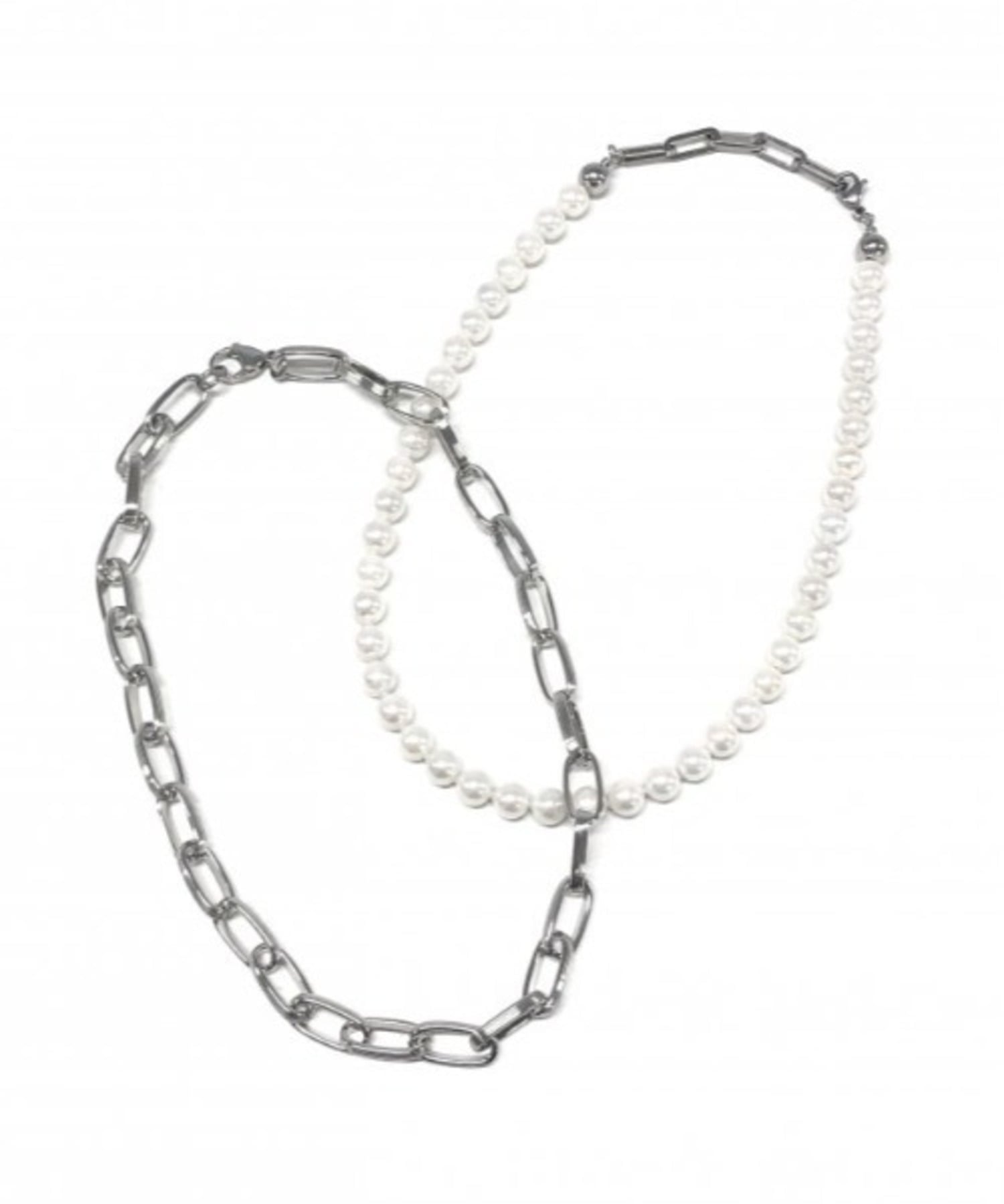 Chikashitsu + 【Chikashitsu +】set pearl chain necklace ネバーマインドザエックスユー／チカシツプラス アクセサリー・腕時計 ネックレス シルバー【送料無料】
