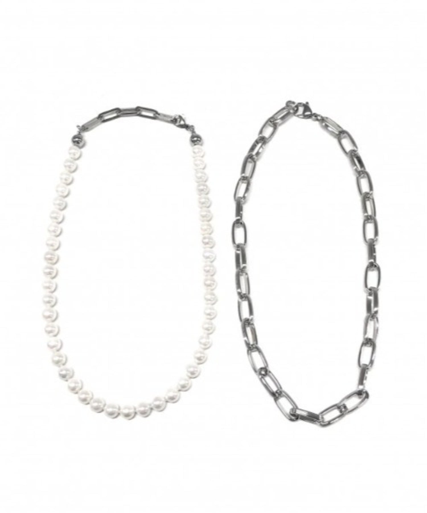 Chikashitsu + 【Chikashitsu +】set pearl chain necklace ネバーマインドザエックスユー／チカシツプラス アクセサリー・腕時計 ネックレス シルバー【送料無料】