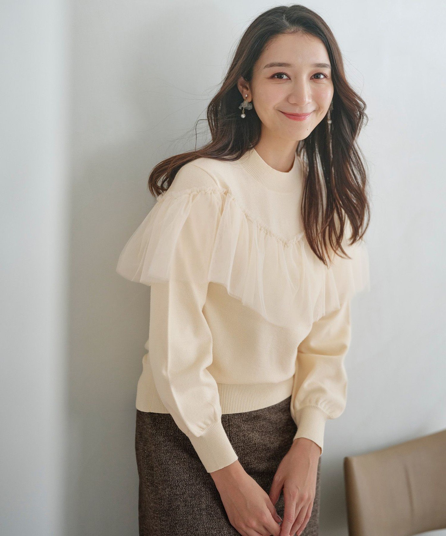 【SALE／50%OFF】ANY SIS 【洗える】フリルチュールコンビ ニット エニィスィス トップス ニット ブルー ブラック ホワイトのサムネイル