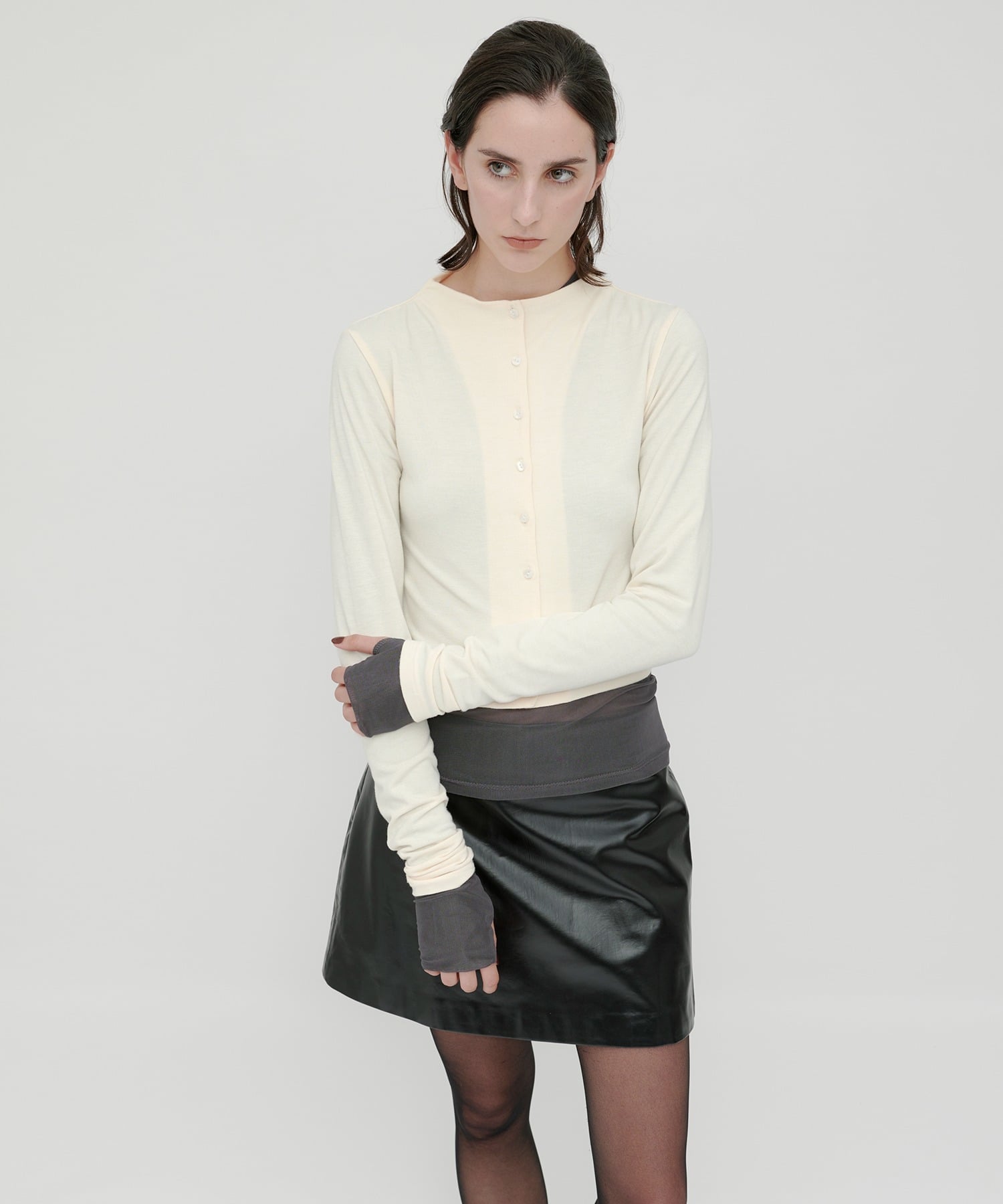 kiehtova kiehtova/LEATHER MINI SKIRT/レザー ミニ スカート KTWR50 セットアップセブン スカート ミディアムスカート ブラック
