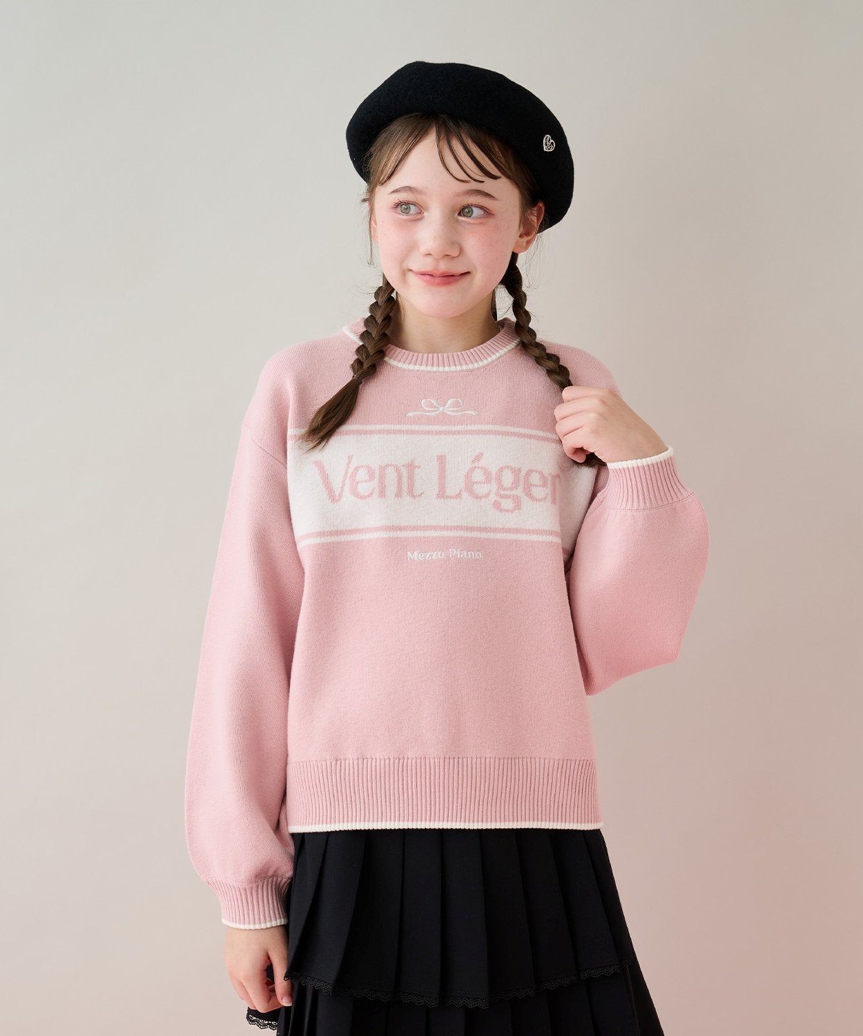 mezzo piano Junior ロゴジャカードニット ナルミヤオンライン トップス ニット ピンク ホワイト【送料無料】のサムネイル