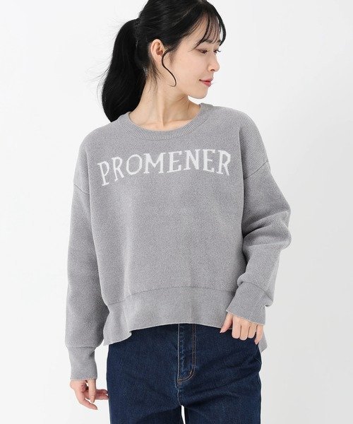 STRAWBERRY-FIELDS ベロアライクロゴニット ストロベリーフィールズ トップス ニット ネイビー【送料無料】