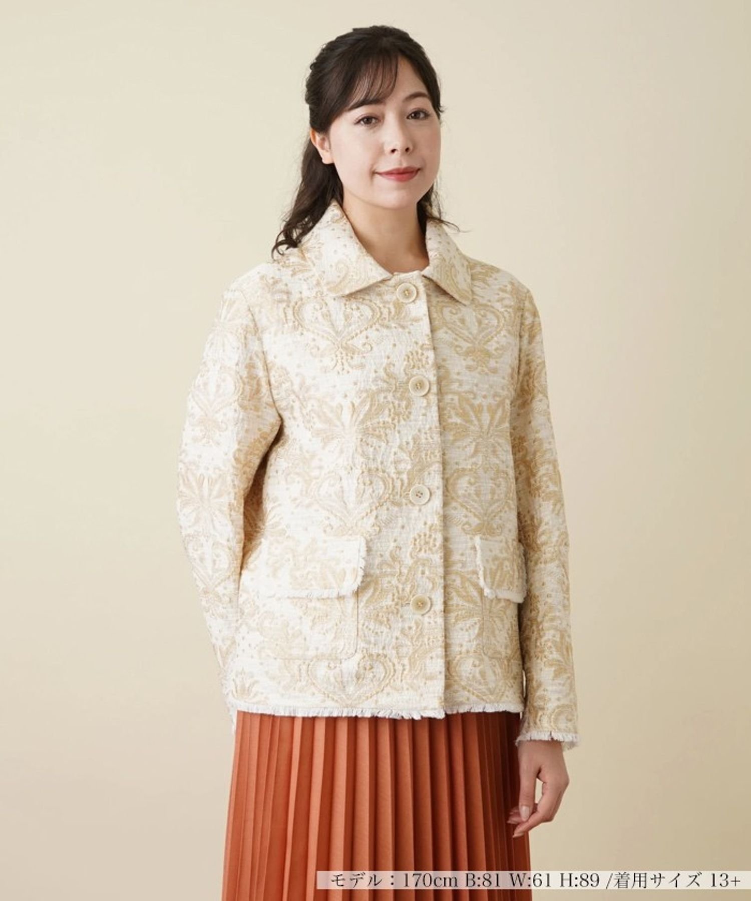 Leilian PLUS HOUSE ボタニカル刺繍ジャケット レリアン プラスハウス ジャケット・アウター テーラードジャケット・ブレザー ベージュ
