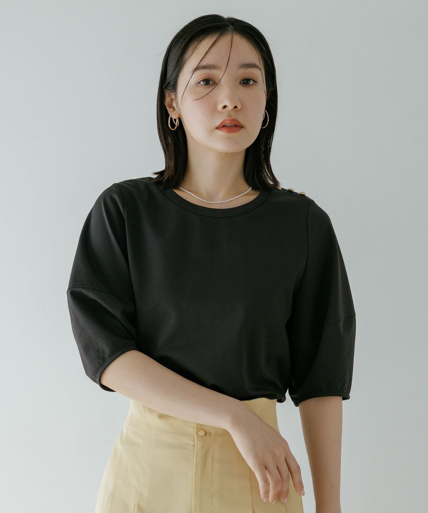 Andemiu ランタンスリーブカットソー アンデミュウ トップス カットソー・Tシャツ ホワイト ブラック【送料無料】
