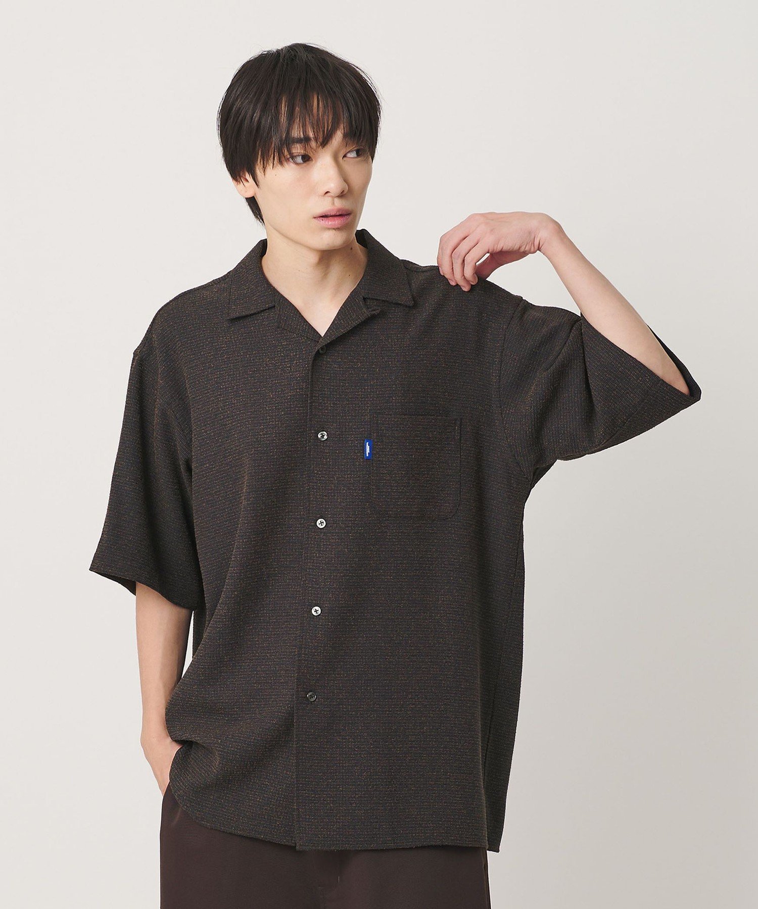 NICE WEATHER ＜NICE WEATHER＞チェックオーバー ショートスリーブ シャツ ビューティー＆ユース ユナイテッドアローズ トップス シャツ・ブラウス ブラウン グレー