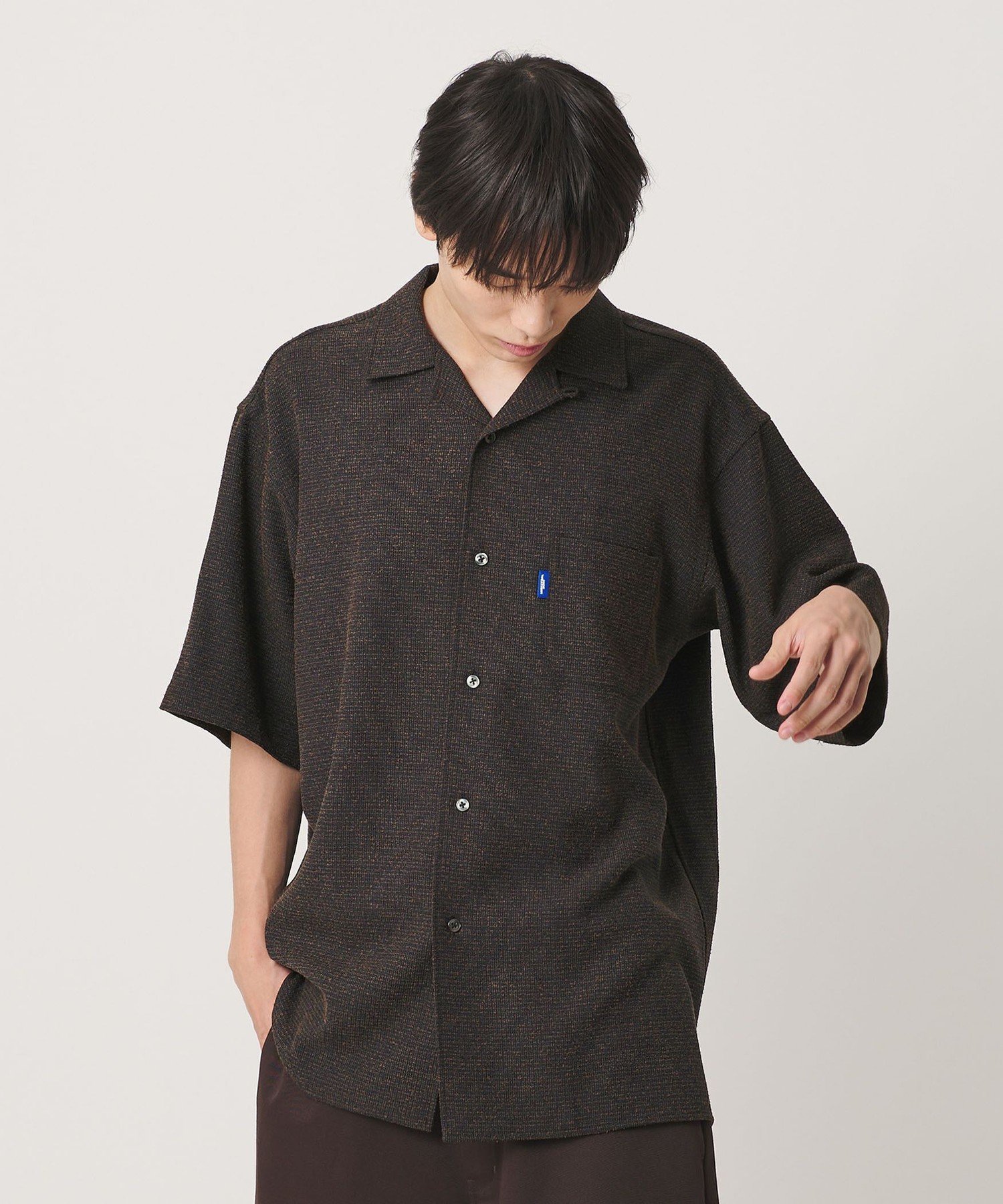 NICE WEATHER ＜NICE WEATHER＞チェックオーバー ショートスリーブ シャツ ビューティー＆ユース ユナイテッドアローズ トップス シャツ・ブラウス ブラウン グレー