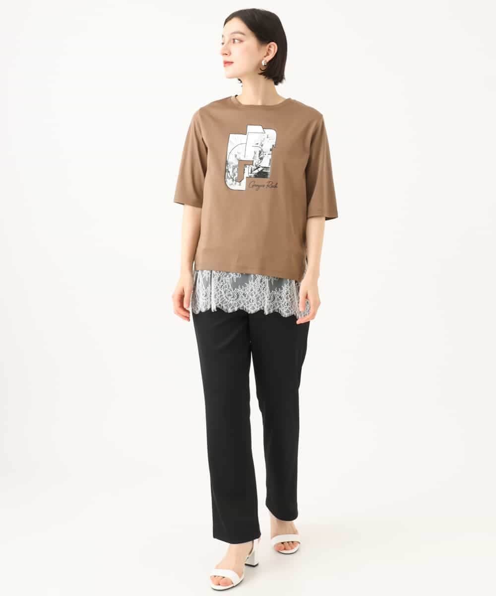 （小さいサイズ） [接触冷感]グラフィックプリントカットソー メゾンドゥサンク トップス カットソー・Tシャツ ベージュ ブラック