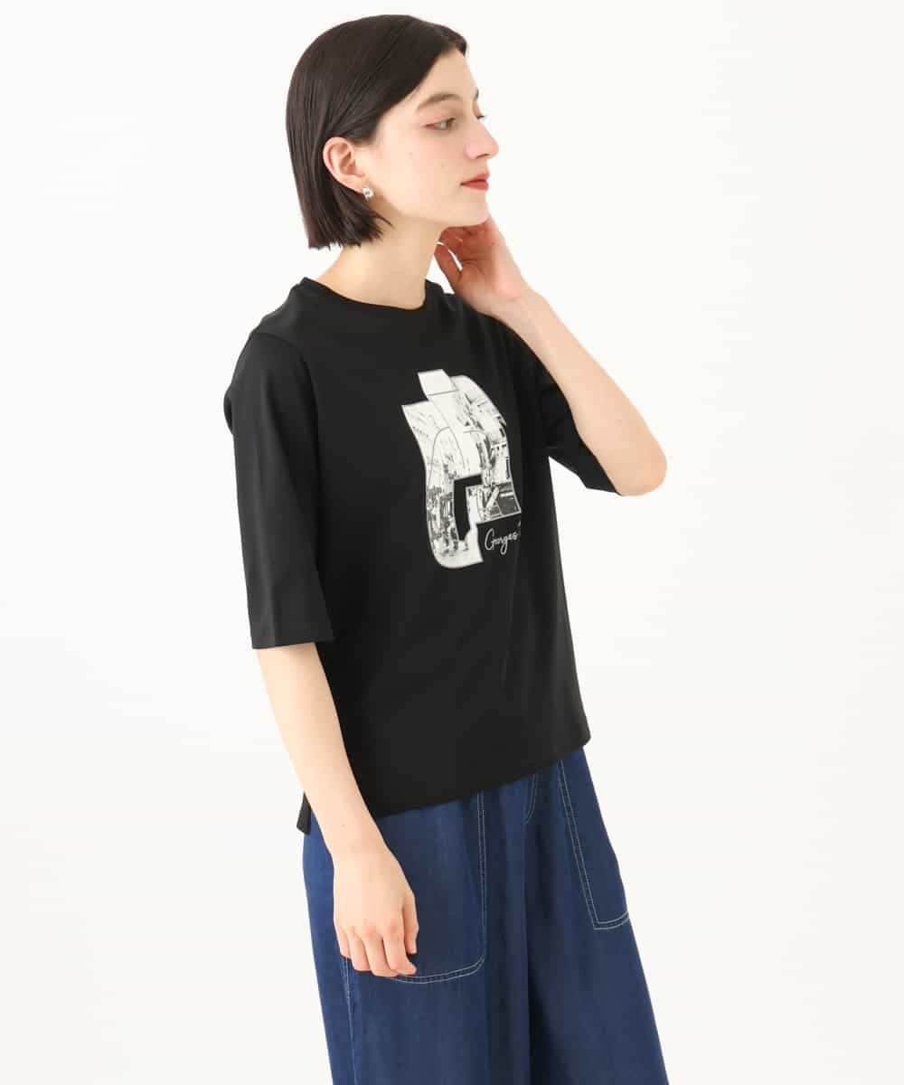 （小さいサイズ） [接触冷感]グラフィックプリントカットソー メゾンドゥサンク トップス カットソー・Tシャツ ベージュ ブラック
