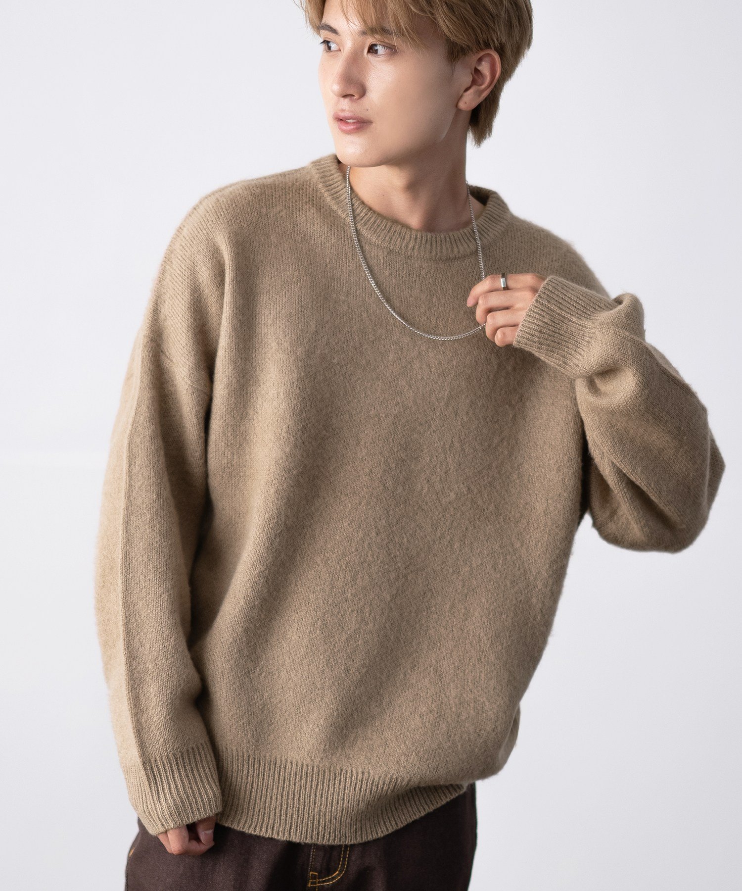 【SALE/25%OFF】improves 無地&総柄 モヘアタッチ クルーネック ニット インプローブス トップス ニット レッド ベージュ ホワイト ブラッ...